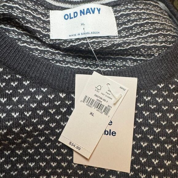 Old Navy Men’s Sweater XL Black White Knit Crewneck Long Sleeve Cotton Blend NWT - Picture 2 of 4